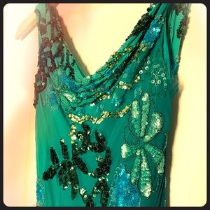 Beaded teal floor length gown